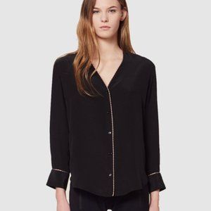 Sandro Paris Silk Paul Piped V - Neck Blouse